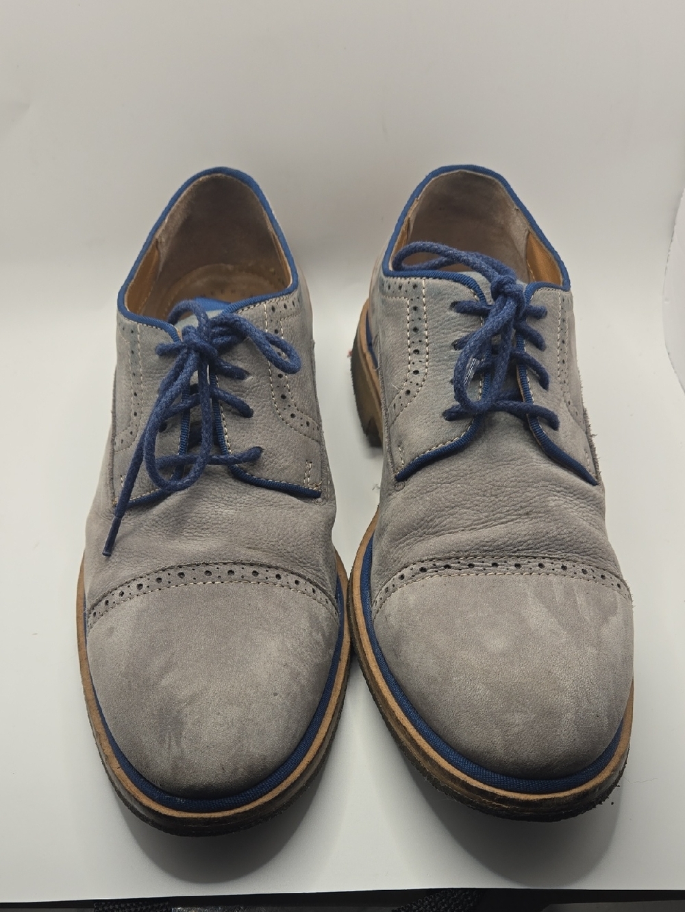 J&M EST. 1850 Men Grey Sheepskin Dress Saddle Shoes Sz 10 Memory Foam Crepe Sole
